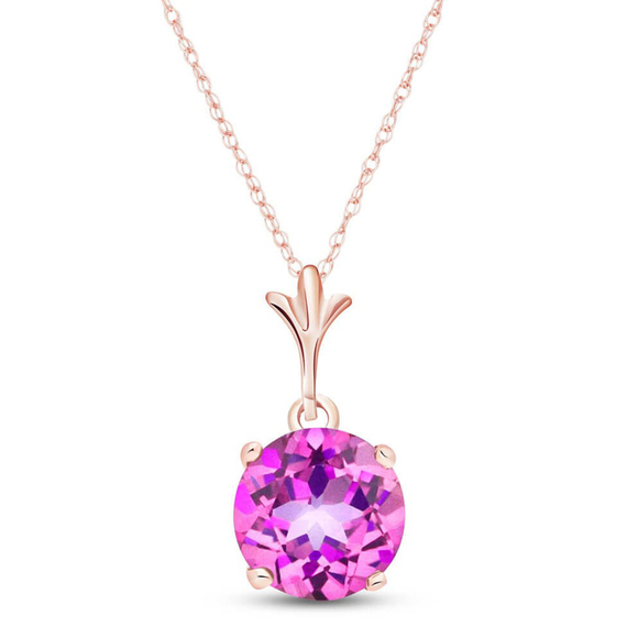 14K. SOLID GOLD NECKLACE WITH NATURAL PINK TOPAZ (Rose Gold) - Picture 2 of 2